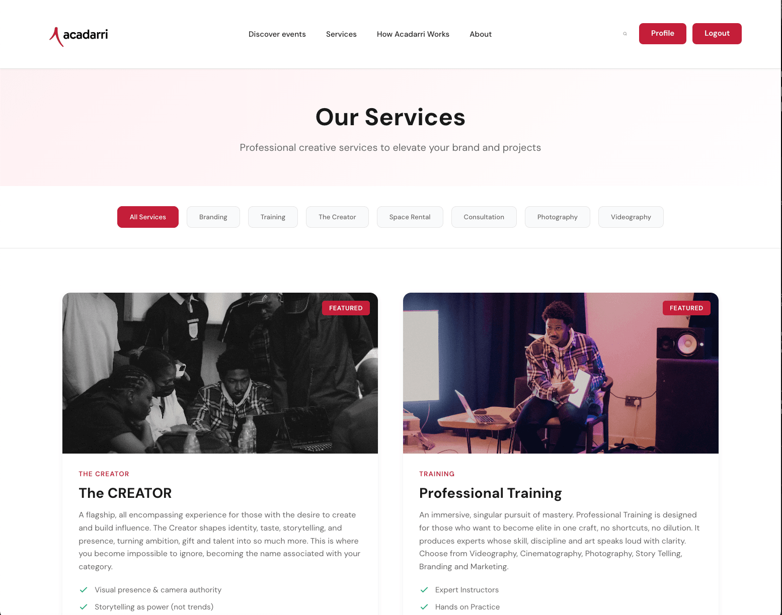 Acadarri website preview